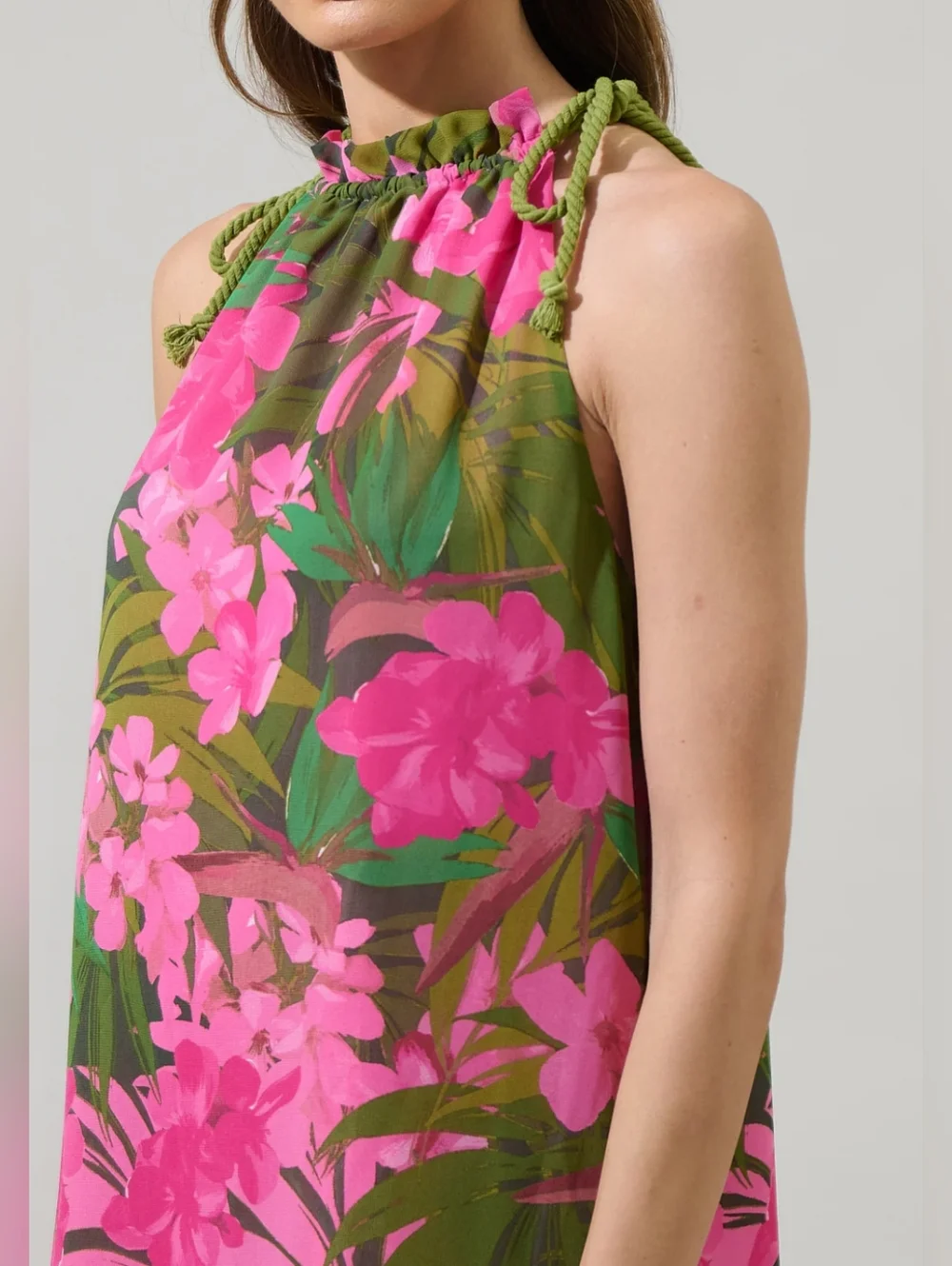 Sugarlips Pink & Green Tropical Halter Mini Dress - Picture 3 of 11
